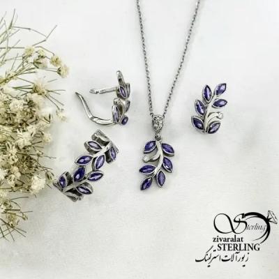 سرویس نقره کلاسیک با نگین آماتیست کد 20370