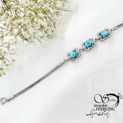دستبند نقره فیروزه جواهری عیار 925 کد 20384