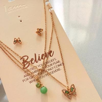 پک سه عددی گردنبند طلایی آویز سنگ آونتورین و گوشواره پروانه