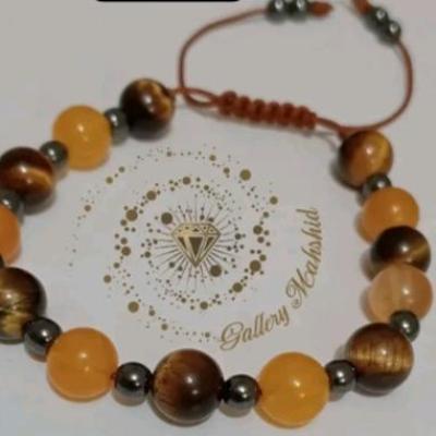 سنگ طبیعی ،دستبند ترکیبی جید و چشم ببر