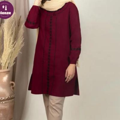 مانتو جلو بسته زنانه تابستانی گلدوزی شده میخک