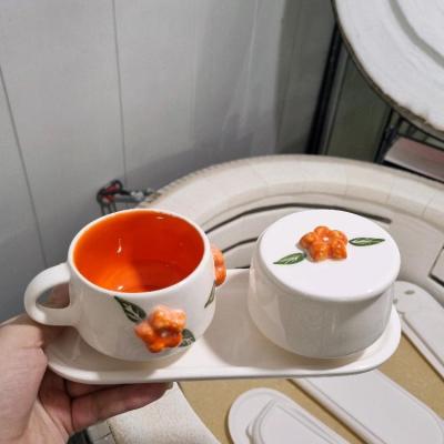 ست چایخوری تک نفره سرامیکی گل برجسته رنگی