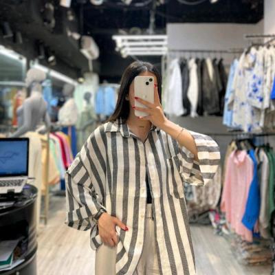 مانتو اسپرت زنانه نخی شرمینه مدل مراکشی راه راه