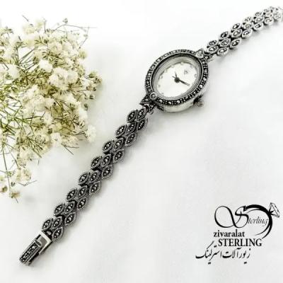 ساعت نقره سیاه قلم نقره 925 عیار ایتالیا کد 19426