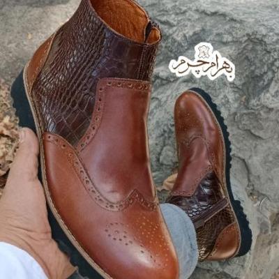نیم بوت مردانه چرم طبیعی قهوه ای برونو پلاس تک سایز