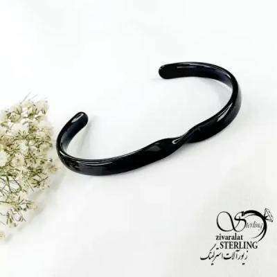 دستبند النگویی استیل مشکی طرح مارپیچ کد 19672