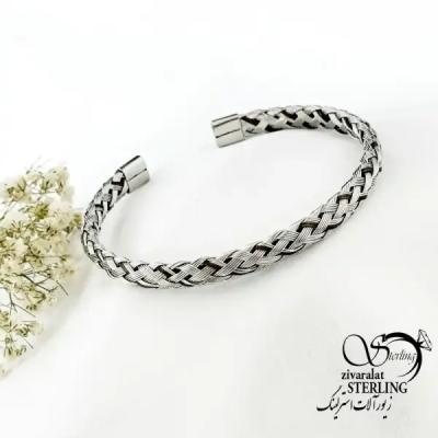 دستبند النگویی مردانه طرح بافت برند استیل کد 19675