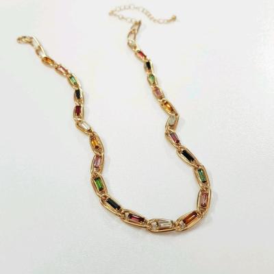 گردنبند طلایی زنجیر درشت ، کریستال مولتی کالر ، فوق العاده زیبا