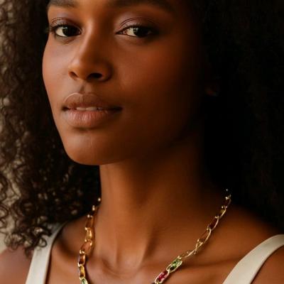 گردنبند طلایی زنجیر درشت ، کریستال مولتی کالر ، فوق العاده زیبا