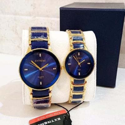 ساعت ست زنانه مردانه EXTREME اصل موتور ژاپن میوتا دورنگ آبی طلایی