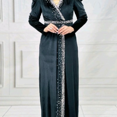 پیراهن زنانه مخمل مدل لباس مجلسی پوشیده-155633