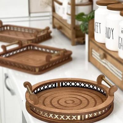 سینی چوبی مستطیل دسته نرده طلایی-155754