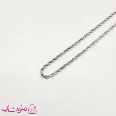 زنجیر طنابی مردانه سیلور استیل 3 میل طول 75 سانت کد 1391