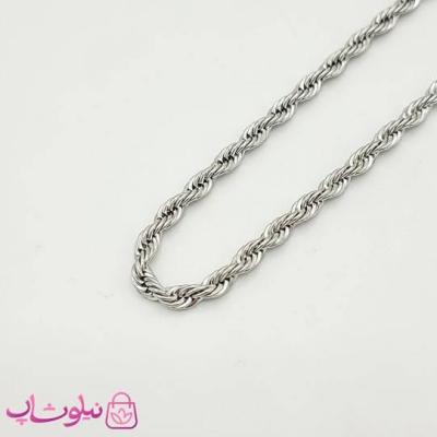 زنجیر طنابی مردانه نقره ای استیل 5 میل طول 75 سانت کد 1791