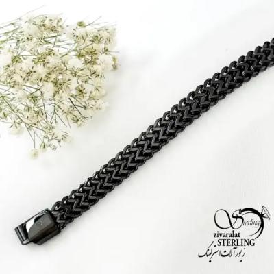 دستبند مردانه برند استیل مشکی کد 19685