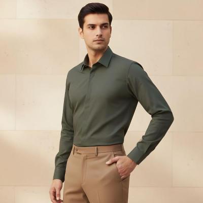 پیراهن مردانه ساده آستین بلند رنگ سبز – استایل شیک و رسمی