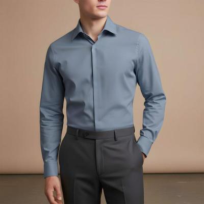 پیراهن مردانه ساده آستین بلند رنگ طوسی آبی– استایل شیک و رسمی