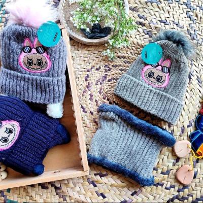 کلاه و گردنی بچه‌گانه لبوبو خاکستری