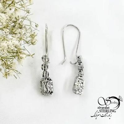 گوشواره نقره ایتالیایی آویز مربعی کد 20403