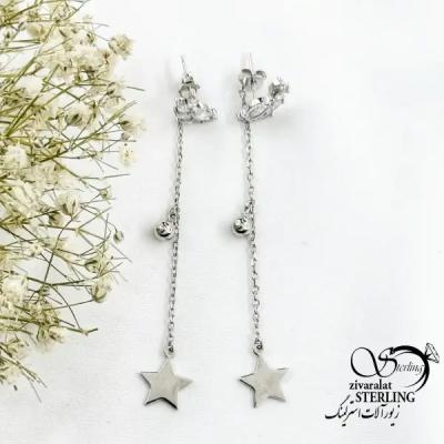 گوشواره نقره ایتالیا آویز ستاره ای کد 20407
