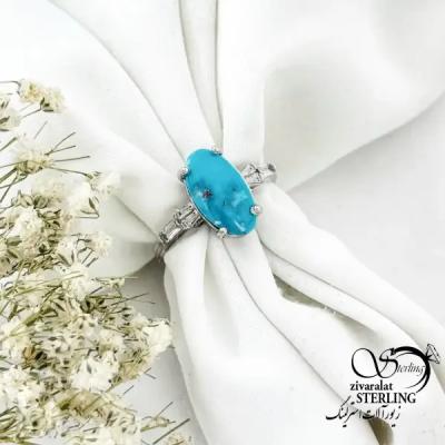 انگشتر نقره 925 عیار ایتالیا سنگ فیروزه کد 20417