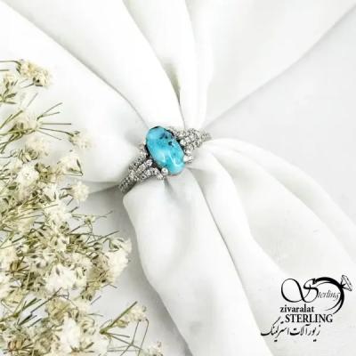 انگشتر نگین اتمی با سنگ فیروزه کد 20428