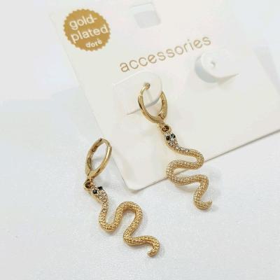 گوشواره آبکاری طلا مجلسی طرح مار نگین دار