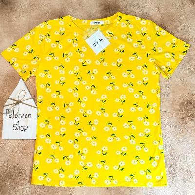 تیشرت زرد بهاری گل برجسته