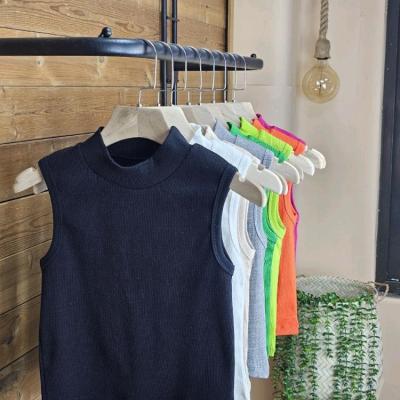 تاپ زنانه یقه ایستاده ساده سوپر پنبه کبریتی