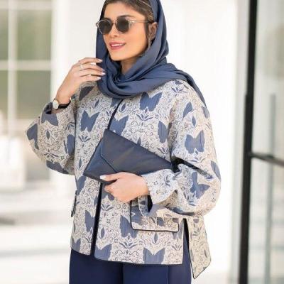 مانتو شلوار زنانه نخی مدل کت و شلوار پروانہ ای