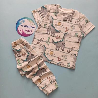 ست راحتی بچگانه کبریتی نخ پنبه نه ماه تا هشت سال دایناسور طوسی