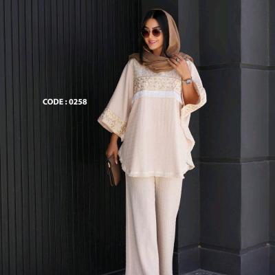 ست پانچ شلوار کد 0258کریشه مراکشی با خرجکارهندی قواره دار تا 54