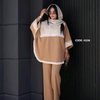 ست پانچ شلوار کد 0258کریشه مراکشی با خرجکارهندی قواره دار تا 54