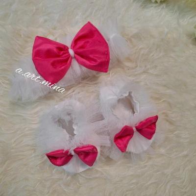 ست پاپوش و هدبندسفید صورتی