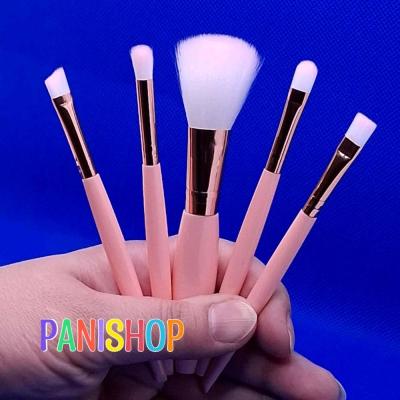 ست براش 5 تکه با جعبه آینه دار دسته بلند رنگ صورتی و فیلی بسیار نرم