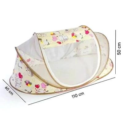 پشه بند کودک سه فنره طرح کمپ جعبه ای ( BABYS WORLD ) کرم