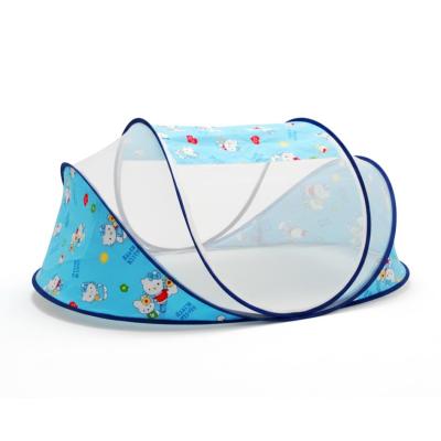 پشه بند کودک سه فنره طرح کمپ جعبه ای ( BABYS WORLD ) آبی