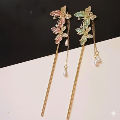 کانزاشی طرح پروانه سبز و صورتی آویزدار طلایی فلزی آبکاری شده