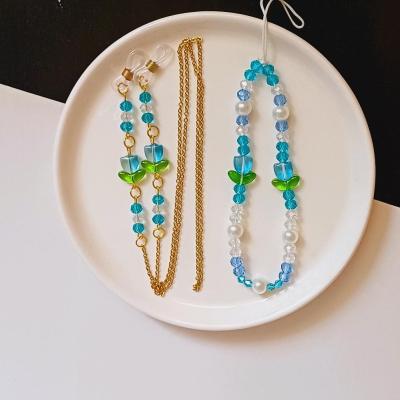 ست بند عینک و آویز موبایل گل لاله آبی