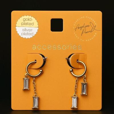 گوشواره حلقه ای آویزدار نگین مستطیلی براق