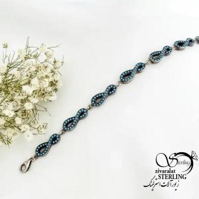 دستبند نقره بینهایت آبی با زنجیر رزگلد کد 19859
