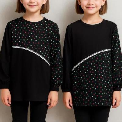 شومیز تونیک مشکی دخترانه نوجوان گل ریز-157525