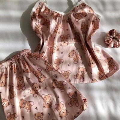 ست سه تیکه لباس خواب ساتن طرح خرسی