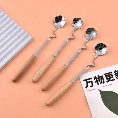 قاشق دسر دسته چوبی گل مدل آویز(سیلور)