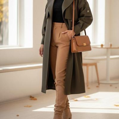 ترنچ کت بلند کتان مدل سلن