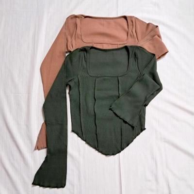 کراپ مجلسی مهمونی یقه خشتی استین بلند استین کلوش استین چاک دار لبه هفت