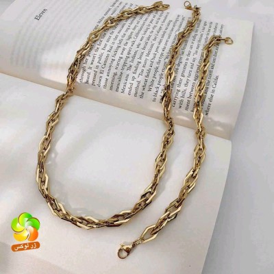 ست دستبند و گردنبند مردانه استیل طلایی