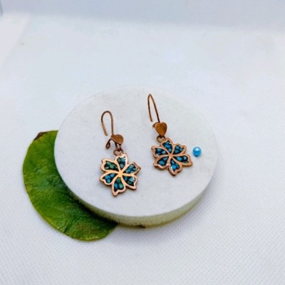 گوشواره مس فیروزه کوبی گل