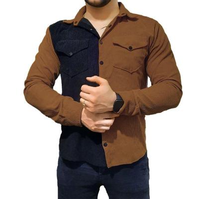 پیراهن مردانه دو رنگ مخمل کبریتی مشکی قهوه ای-150868