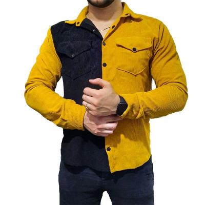 پیراهن مردانه دو رنگ مخمل کبریتی مشکی خردلی-151827